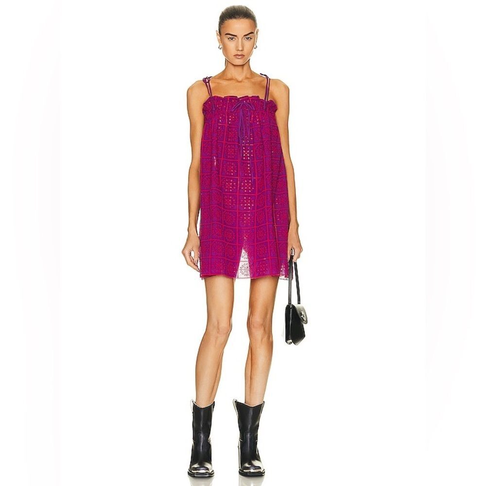 Ganni Light Broderie Anglaise Strap Dress 34